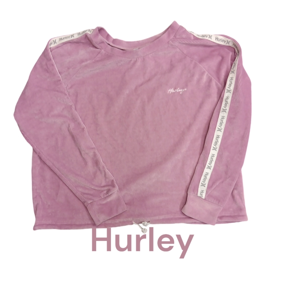 Hurley Cropped Corduroy Long Sleeve T-Shirt Pullover Top Pink Women’s Small